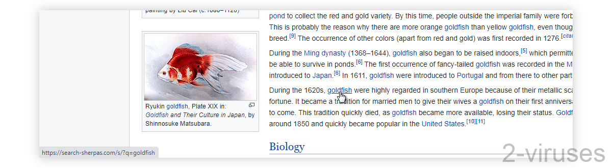 Search-sherpas.com links the word "Goldfish" on Wikipedia.