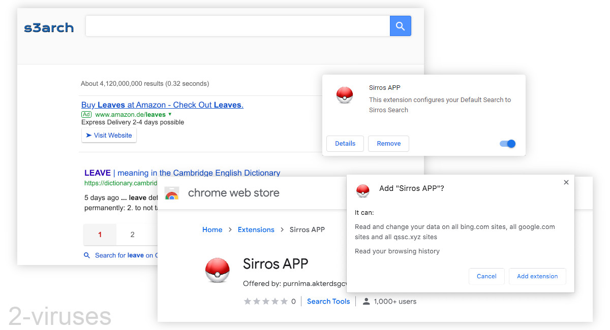 Sirros APP redirects searches to S3arch.