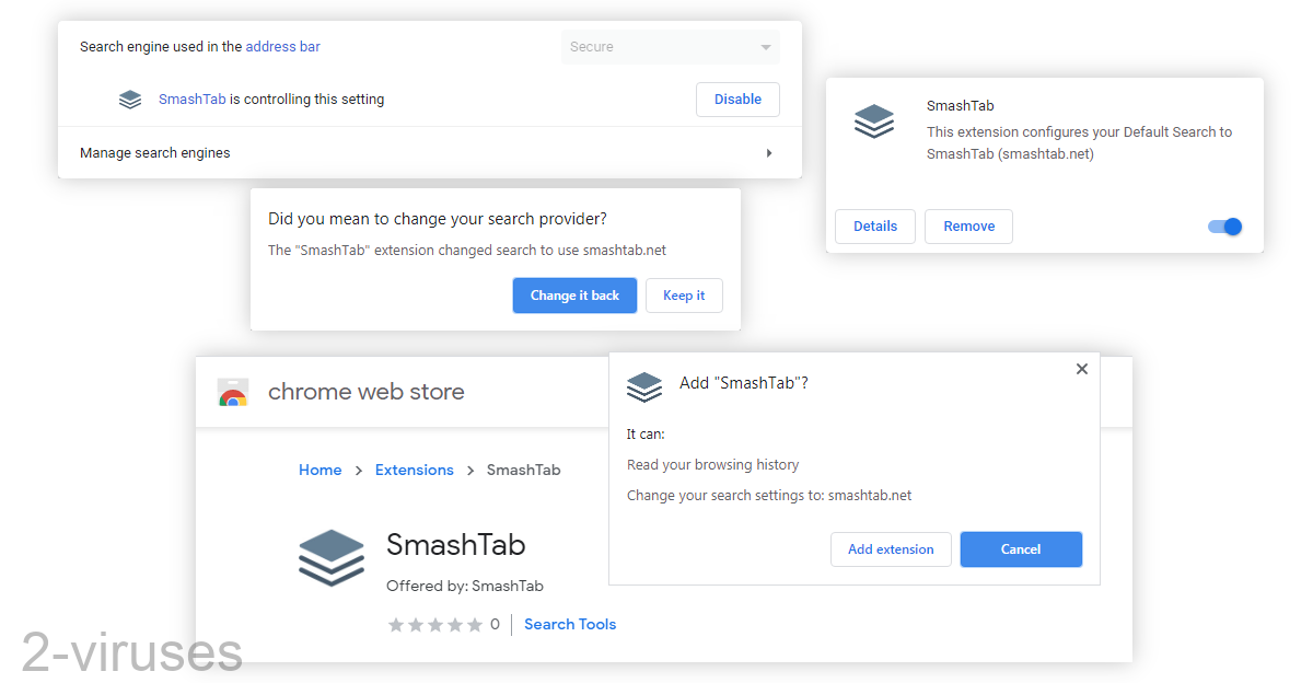 SmashTab asks to read your browsing history and replace your search engine,