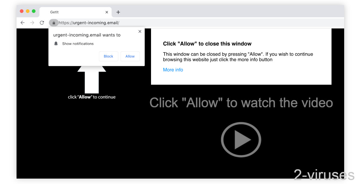 Urgent-incoming.email pretends to be a video player.