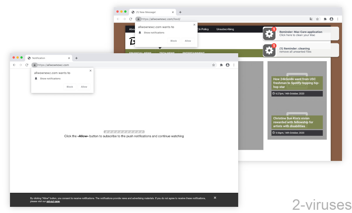 Allwownewz.com asks visitors to allow notifications.