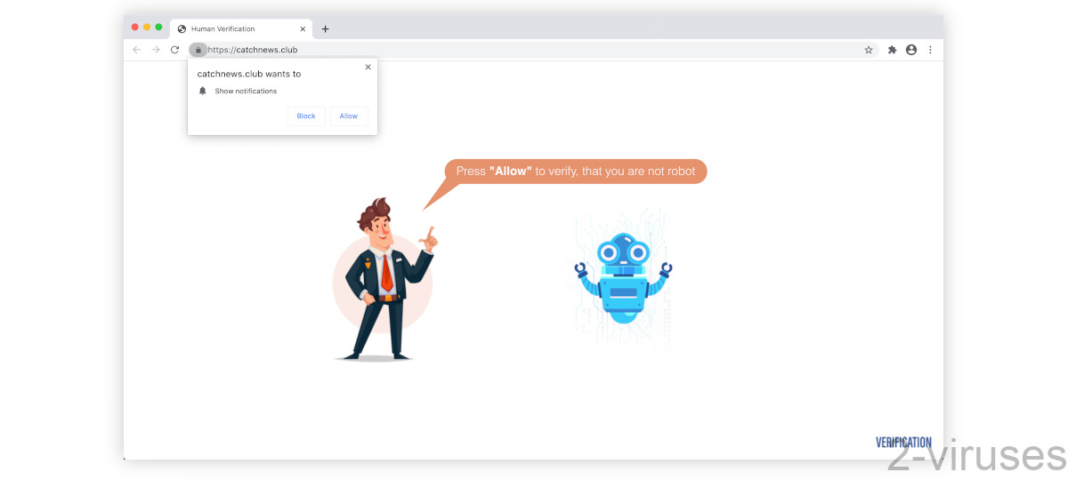 Catchnews.club says to press Allow to verify that you are not a robot.