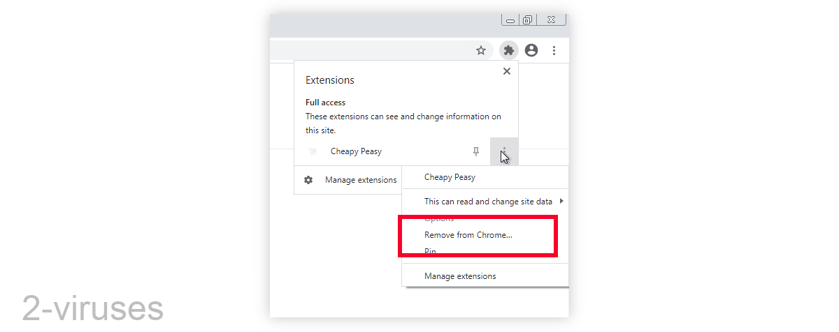 Cheapypeasy.xyz can be removed from the extension tray.