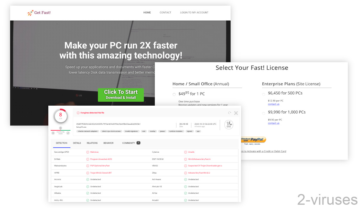 Fast!'s installer is detected by 8 antivirus scanners on Virustotal.com.
