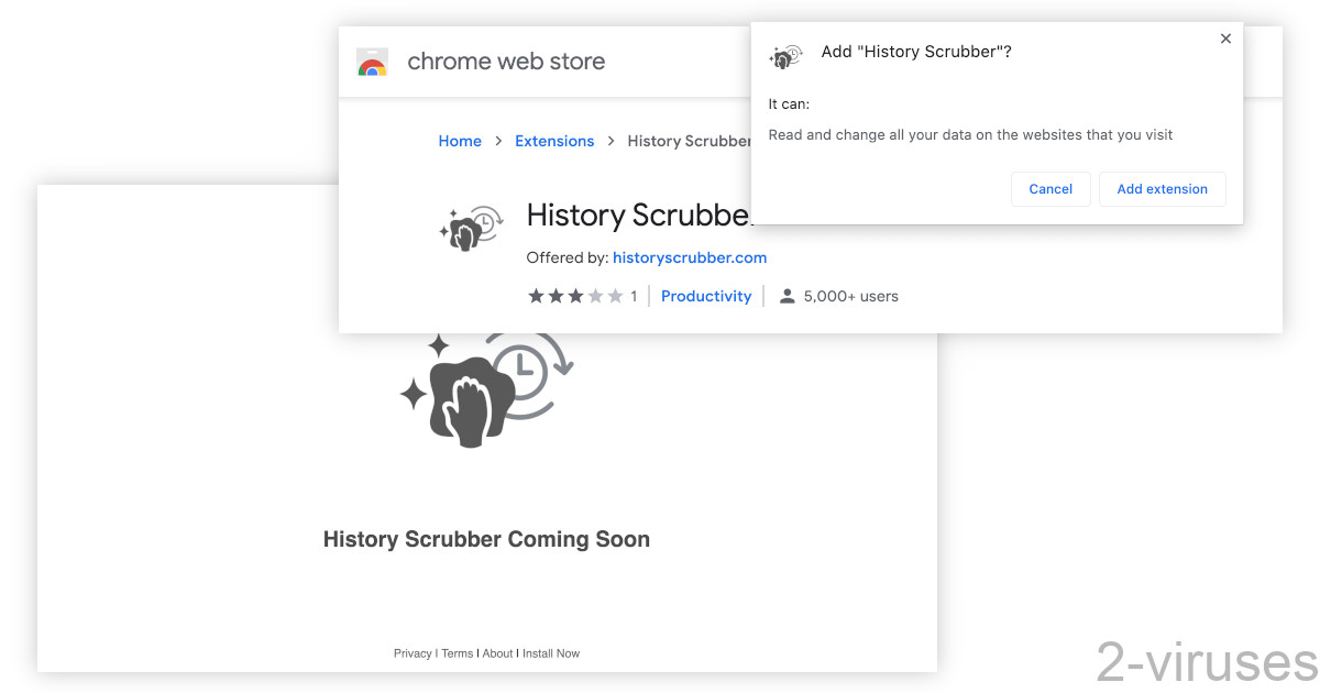 Historyscrubber.com asksk to read and change your data on all sites that you visit.