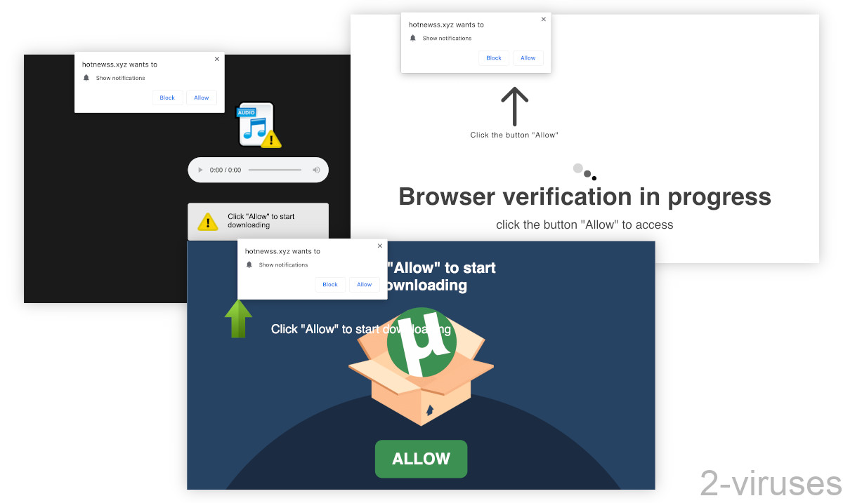 Hotnewss.xyz has a variety of deceptively designed pages asking visitors to allow notifications.