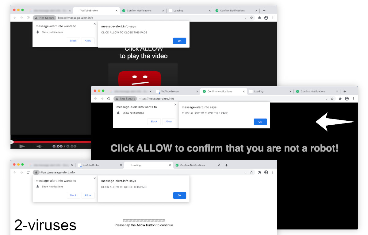 Message-alert.info's various lies for why one should click the Allow button.