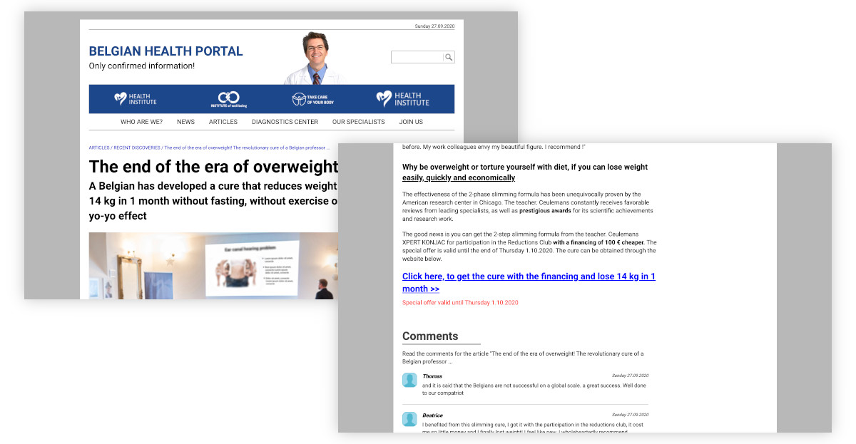 Mydailytips.net weight loss ad impersonates a belgian site.