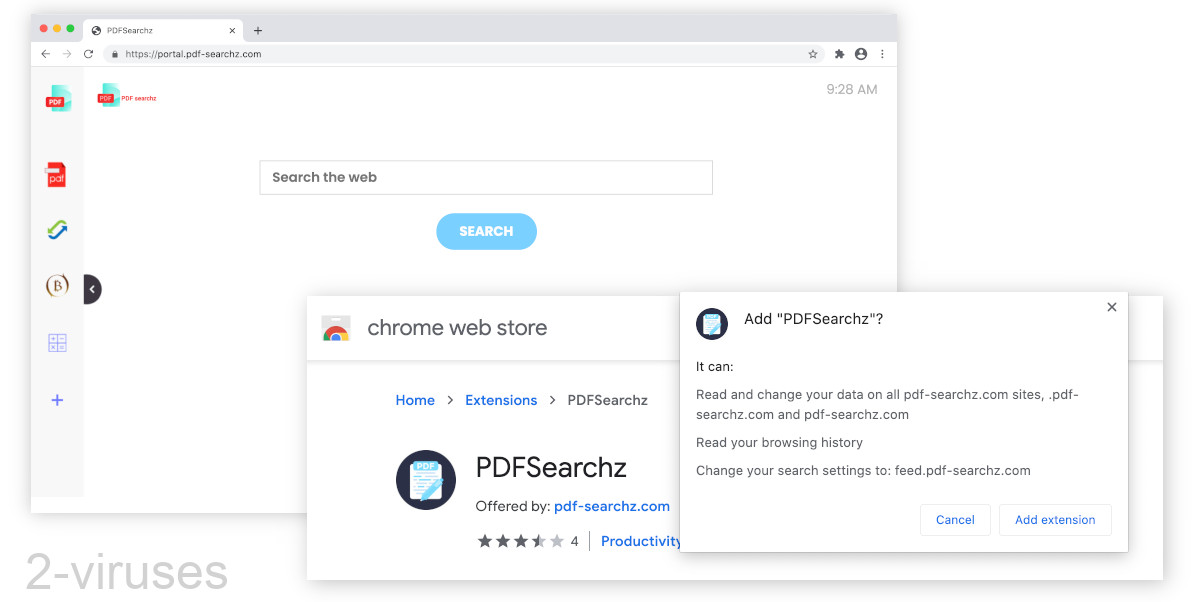 PDF-Searchz.com changes your default search engine and reads your browsing history.