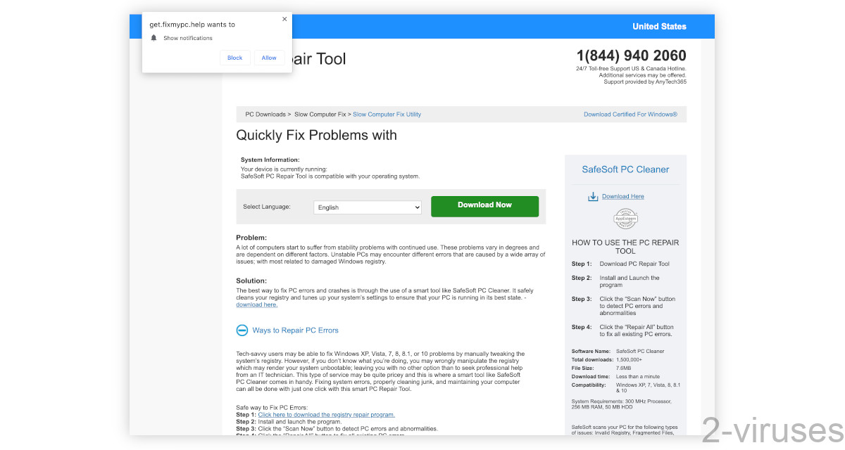 SafeSoft PC Cleaner promoted by a page that looks a lot like Support.misrosoft.com.