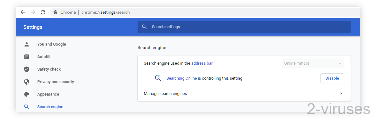 Searching Online is controlling the search engine setting.