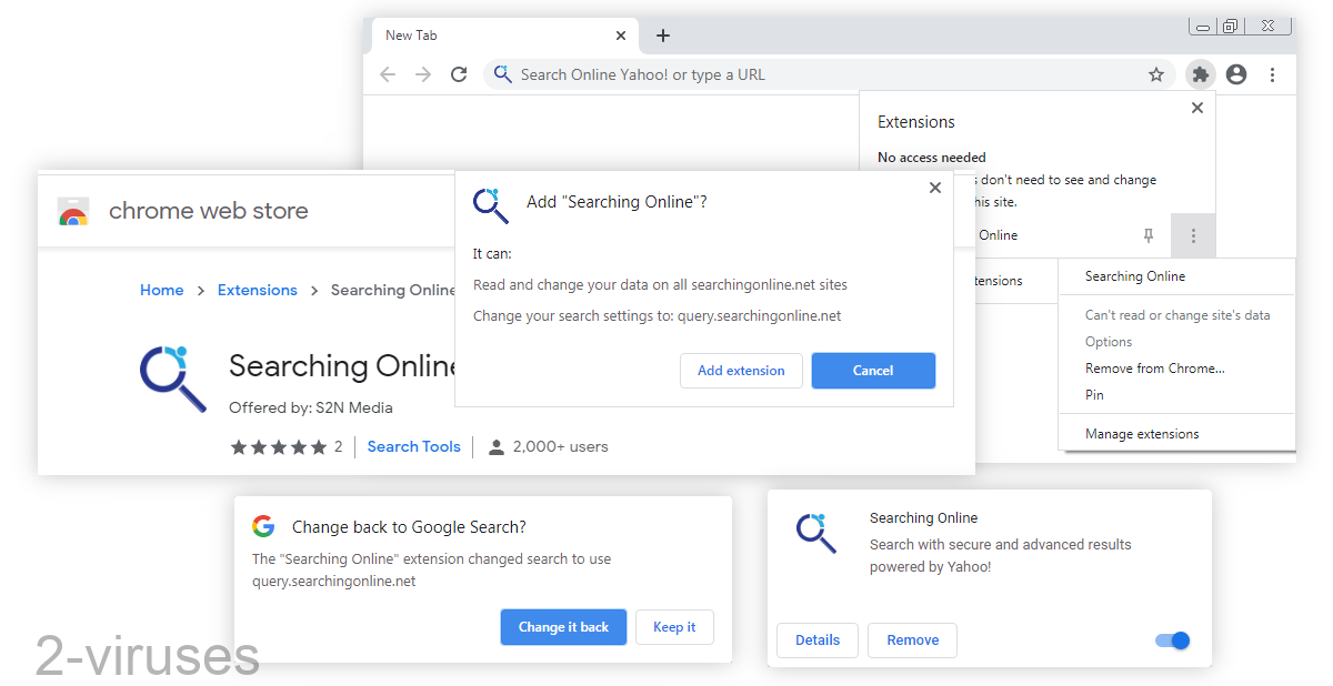 Searchingonline.net asks to change your search settings when you install it.