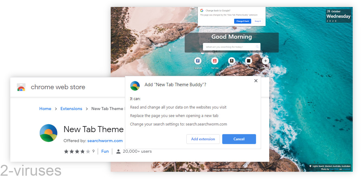 New Tab Theme Buddy makes Searchworm.com your new default search engine.