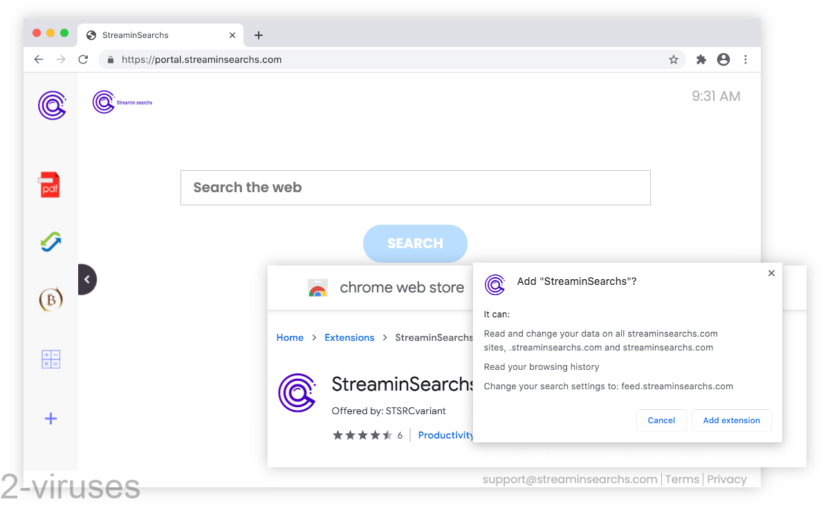 StreaminSearchs asks to read your browsing history and change your default search.