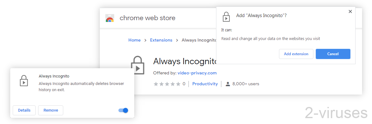Always Incognito asks to access your data on all websites.