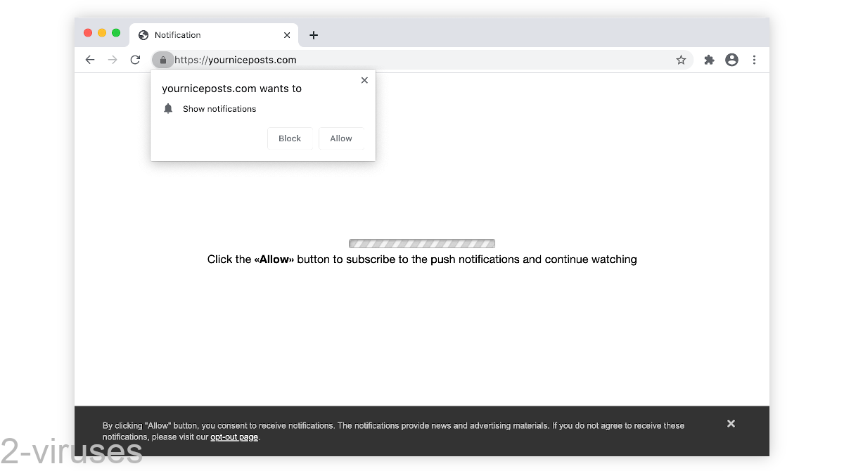 Yourniceposts.com as asking for you to allow its notifications.