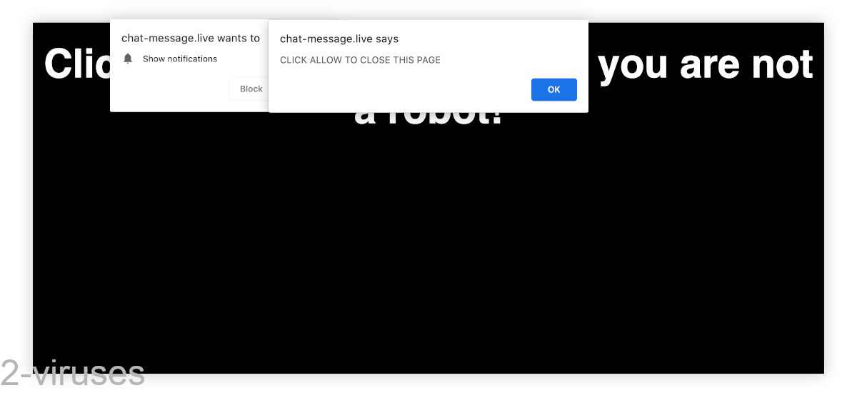 Chat-message.live asks to prove that you're not a robot.
