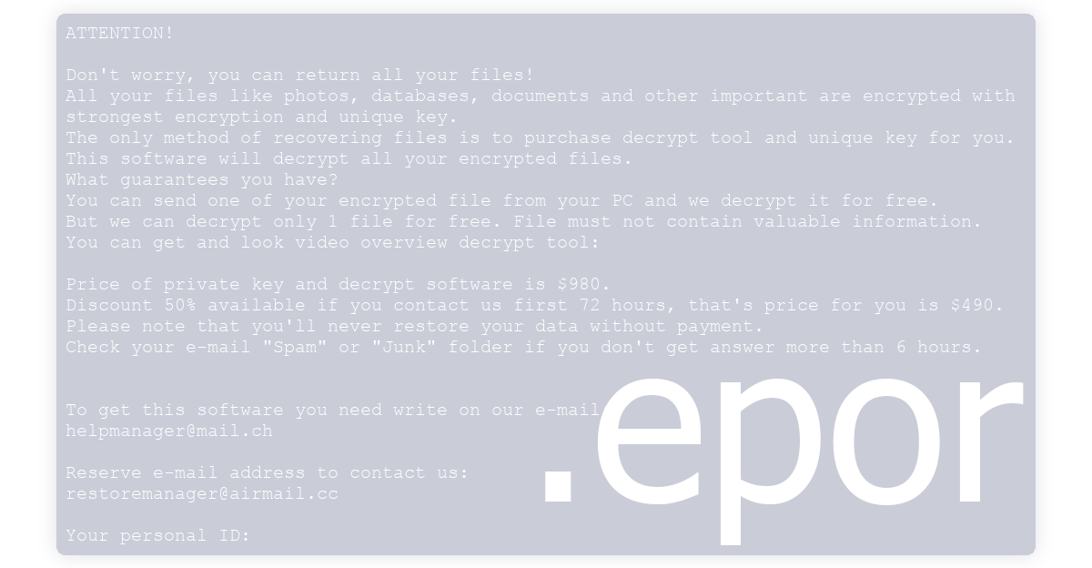 Epor ransom text asks for money.