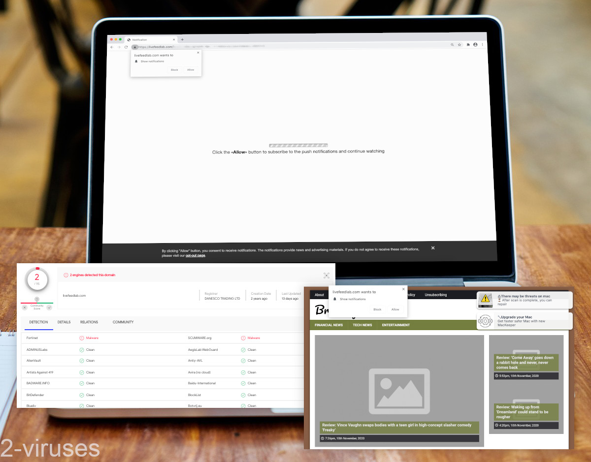 Livefeedlab.com is detected by two scanners on Virustotal.com.