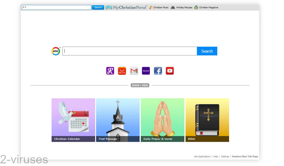 MyChristianPortal's new tab page has a few links to Christian resources.