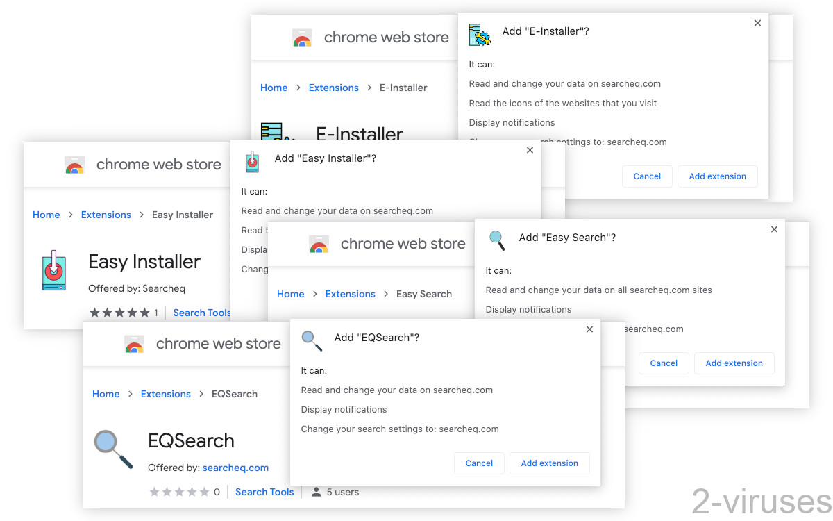 Searcheq.com is mentioned in the permissions of a few browser extensions.