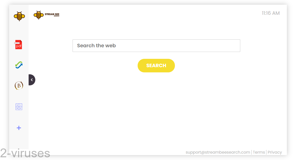 Streambeesearch.com offers a search box which leads to Yahoo.com.