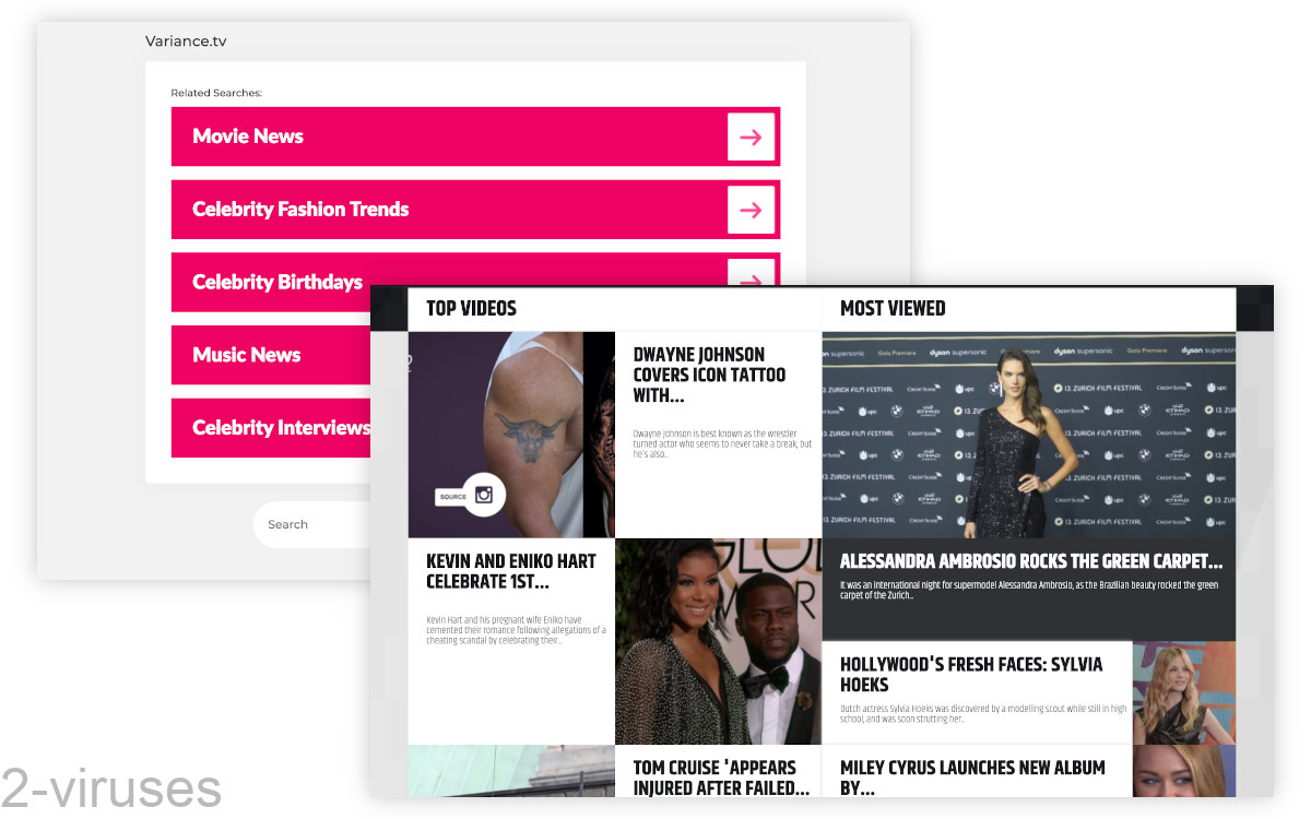 This is what Variance.tv looks like - ads and celebrity news.