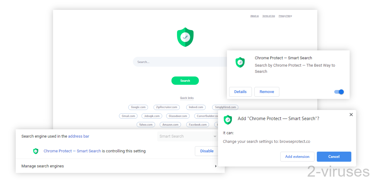 Browseprotect.co's new tab page is presented, though it's not used by the extension.