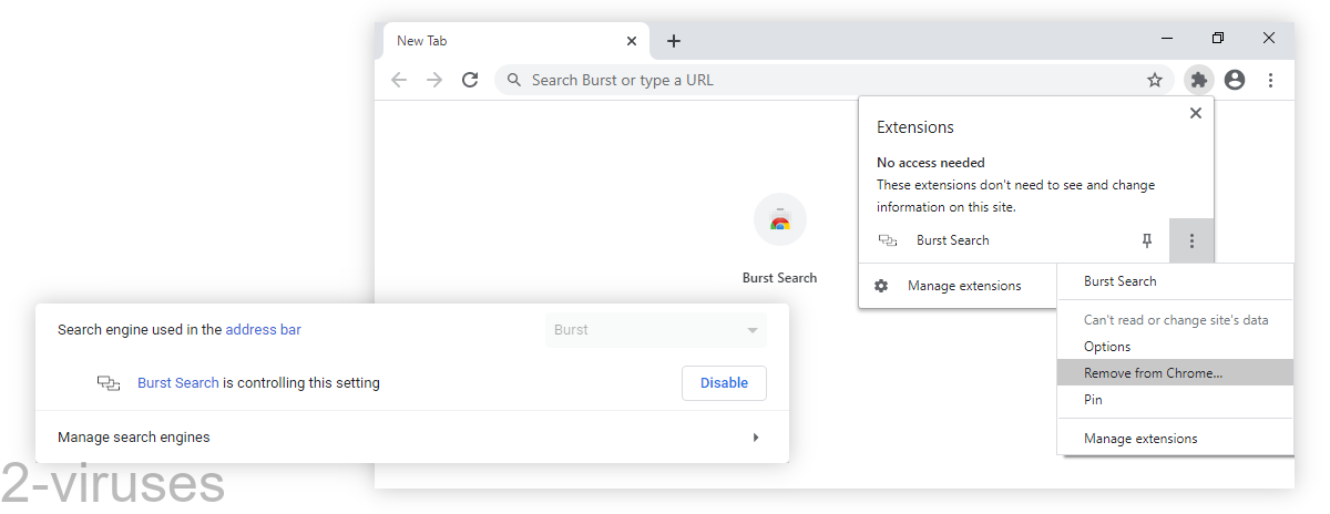 Burst Search takes over the search engine settings.