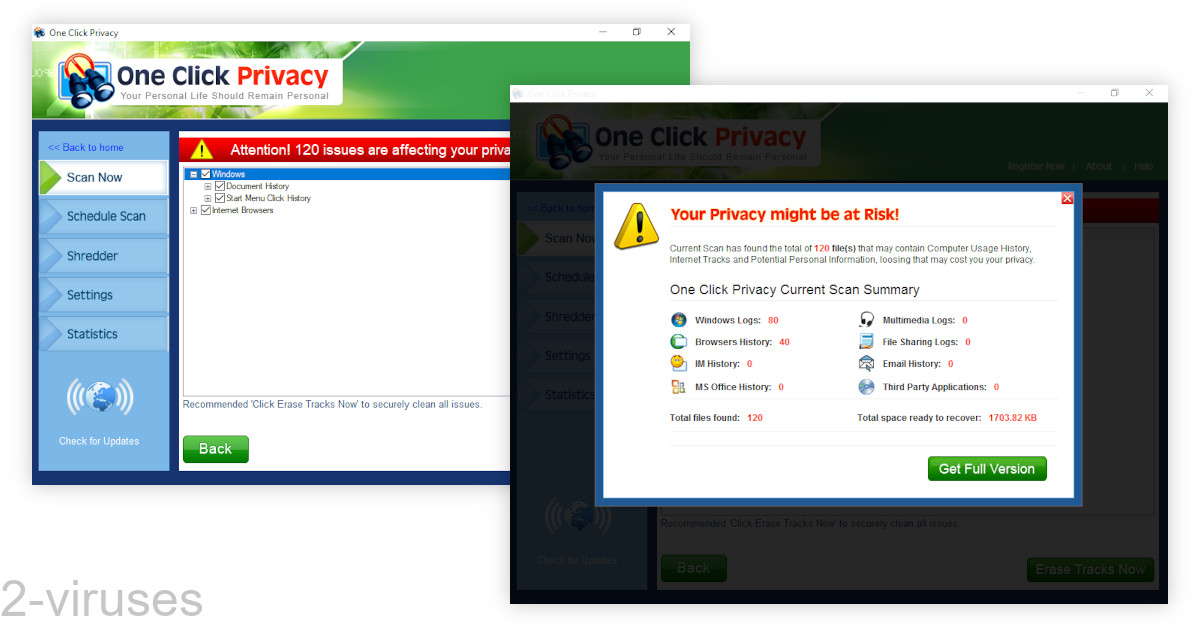 One Click Privacy claims that your privacy is at risk.