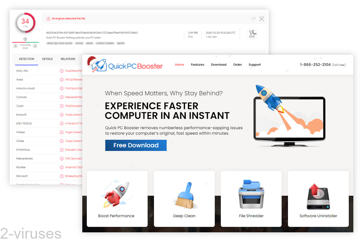 Quick PC Booster is detected by many antivirus scanners as malicious.