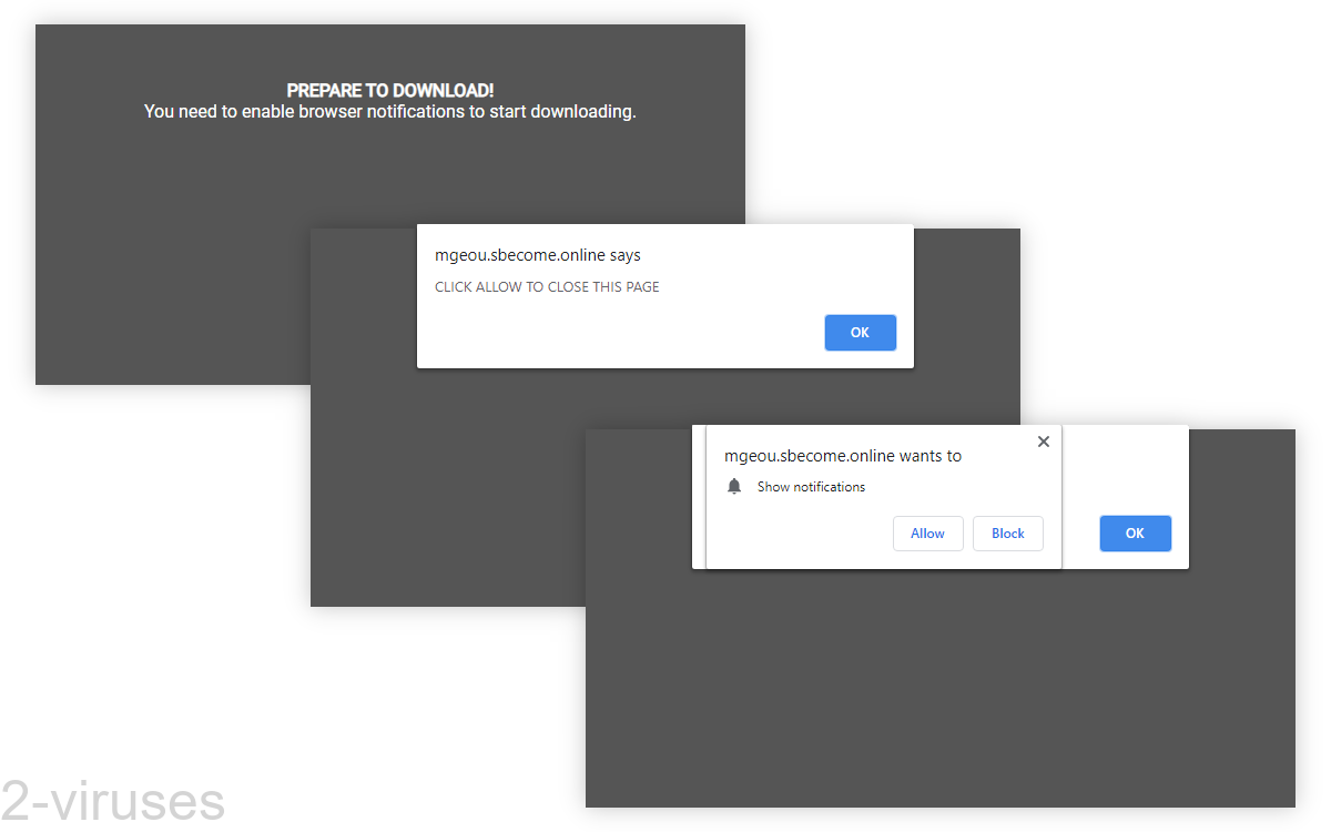 Sbecome.online asksk you to allow its notifications to close the page.