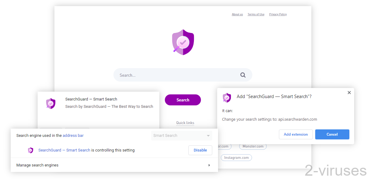 Searchwarden.com's new tab page exists, but isn't used by the extension.