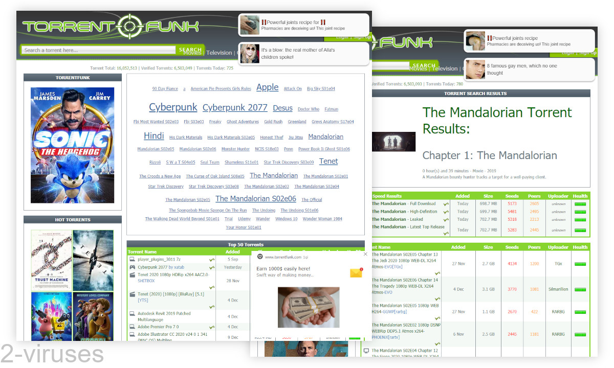 Torrentfunk.com's pages with ads.