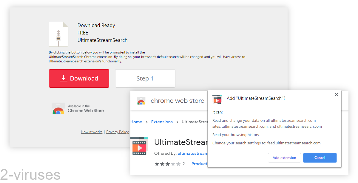 UltimateStreamSearch is advertised with a fake download button.