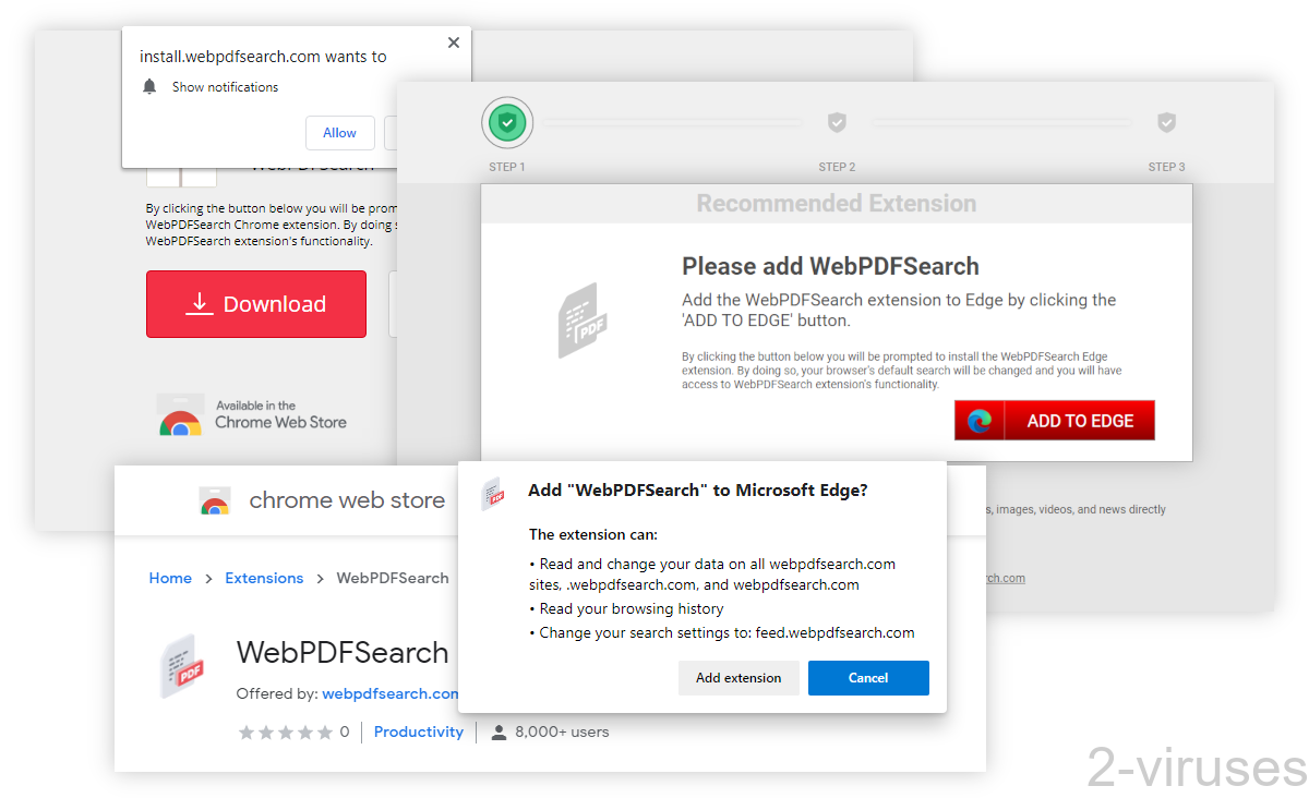 WebPDFSearch gets advertised as a download button or a recommended extension.