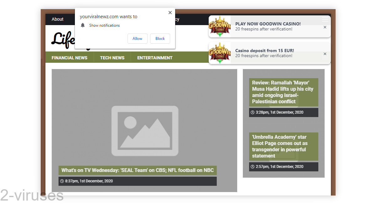 Yourviralnewz.com also shows ads on its front page. 