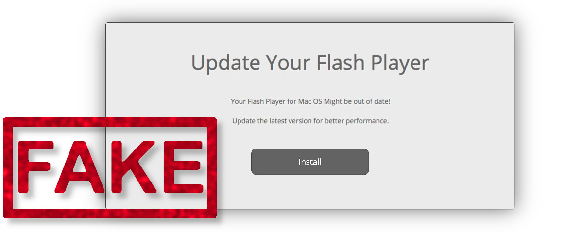 Fake Flash Player warning says "update your Flash Player".