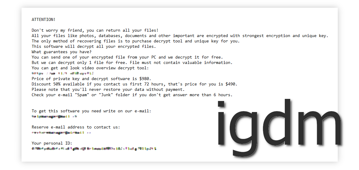 igdm's ransom note is asking for money.