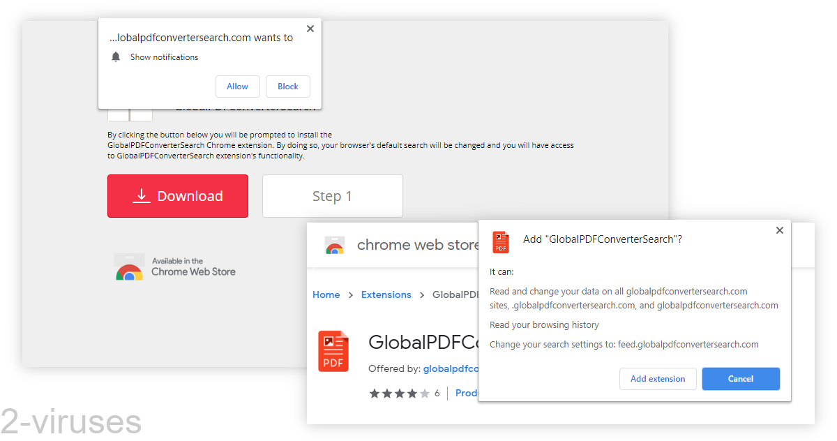 GlobalPDFConverterSearch uses a fake download page to advertise.