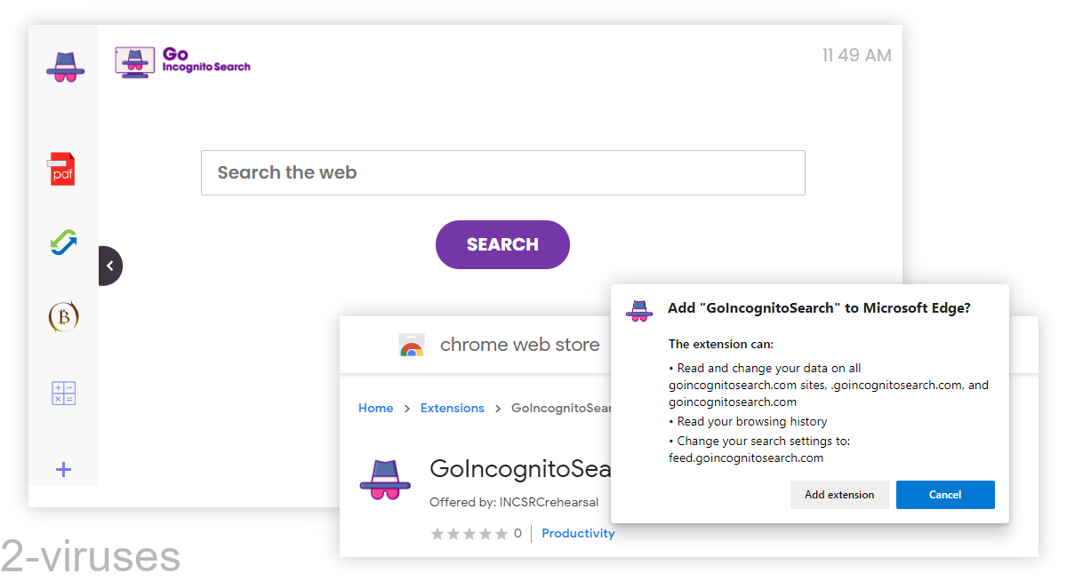GoIncognitoSearch replaces the search engine.