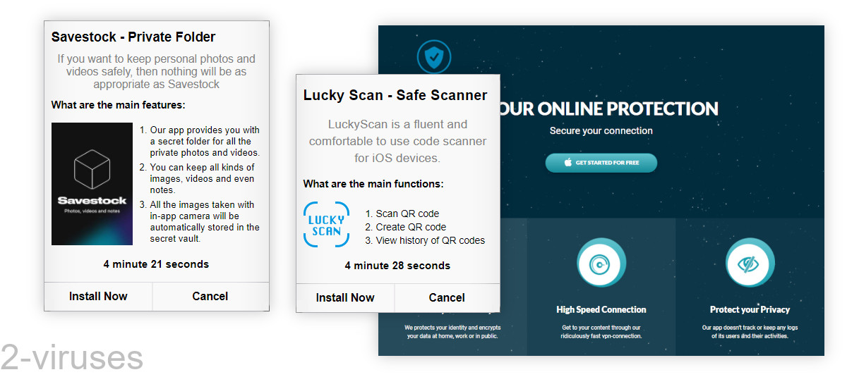 Highsecureus.com showing promos for apps.