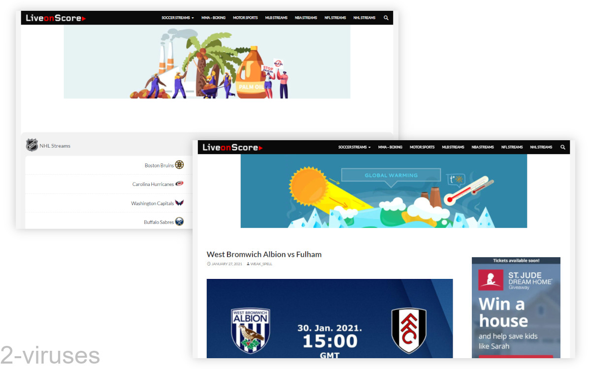 Liveonscore.tv shows banner ads, but it also displays pop-ups when you interact with the site.