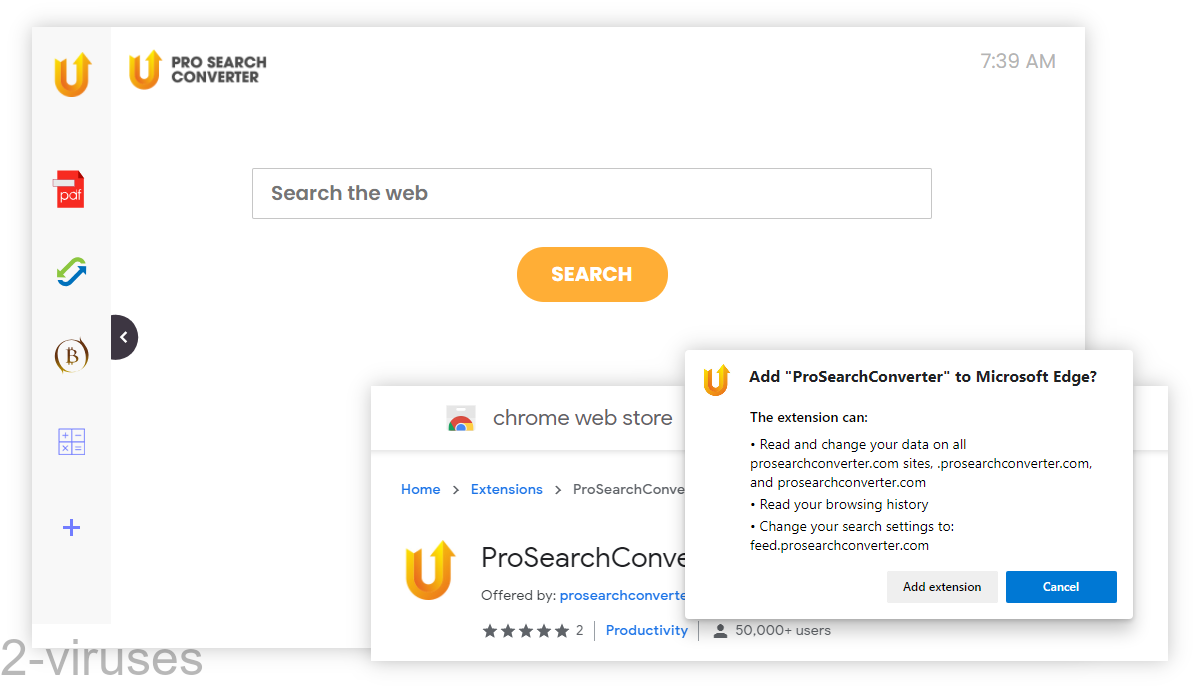 Prosearchconverter.com takes over your search engine settings.
