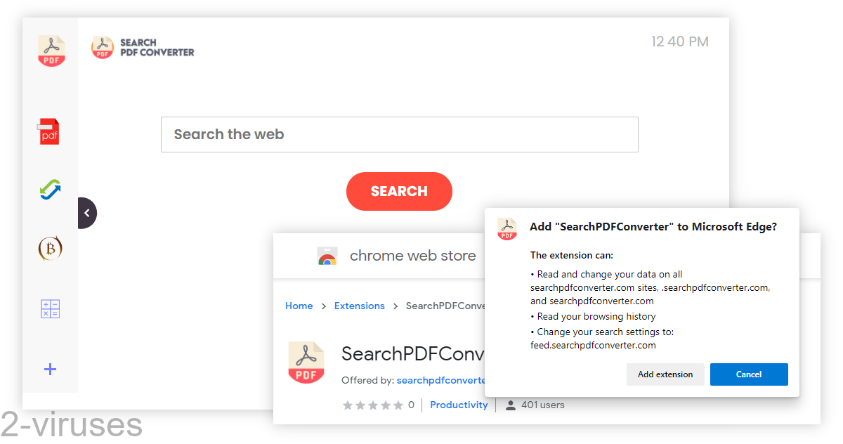 SearchPDFConverter replaces the search engine settings of your browser.