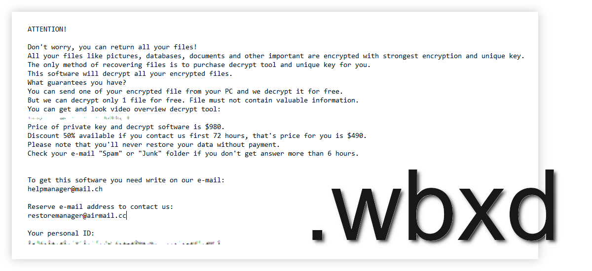 Wbxd's ransom note asks victims to contact the cybercriminals behind the attack to send them money.