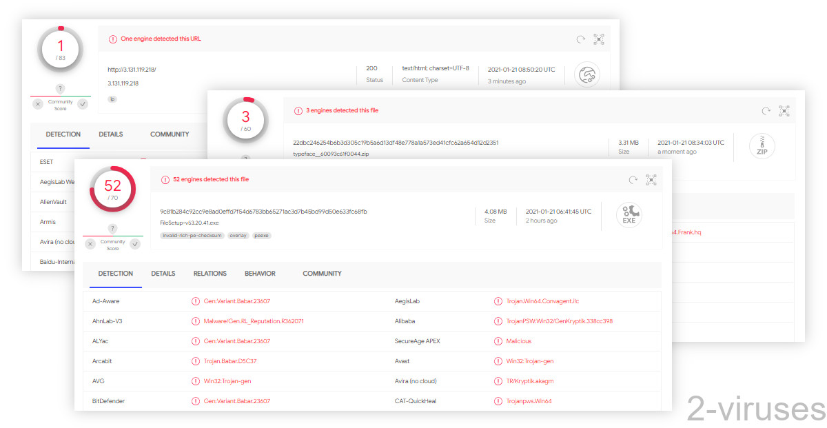The page and the file get detected by a few antivirus programs.