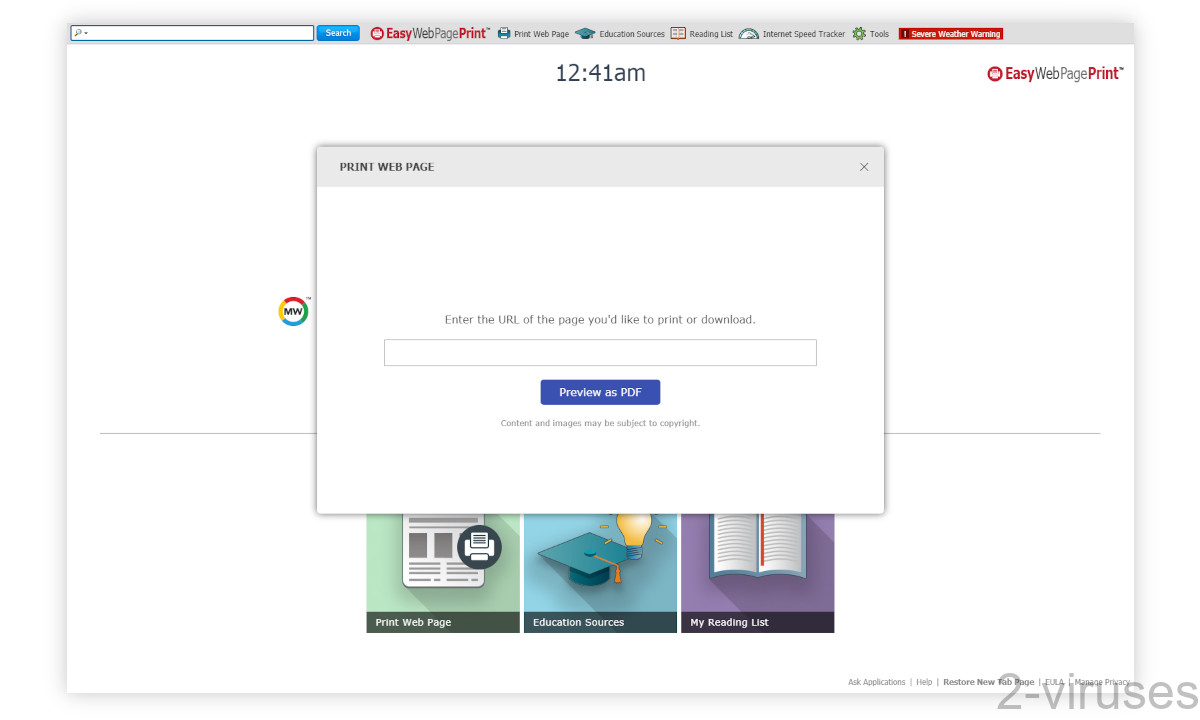 EasyWebPagePrint's new tab page offers to turn web pages into PDFs.