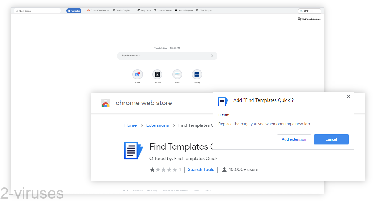 Findtemplatesquick.com replaces your browser's new tab page.