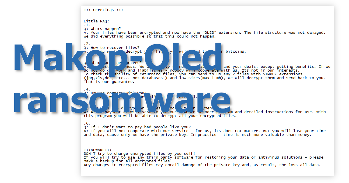 Makop-Oled ransom note asks you to pay in Bitcoin.